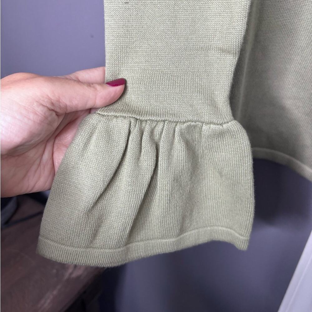 The Drop Olive Green Ribbed Asymmetrical Sweater Ruffle Sleeve Sz S - Picture 3 of 6